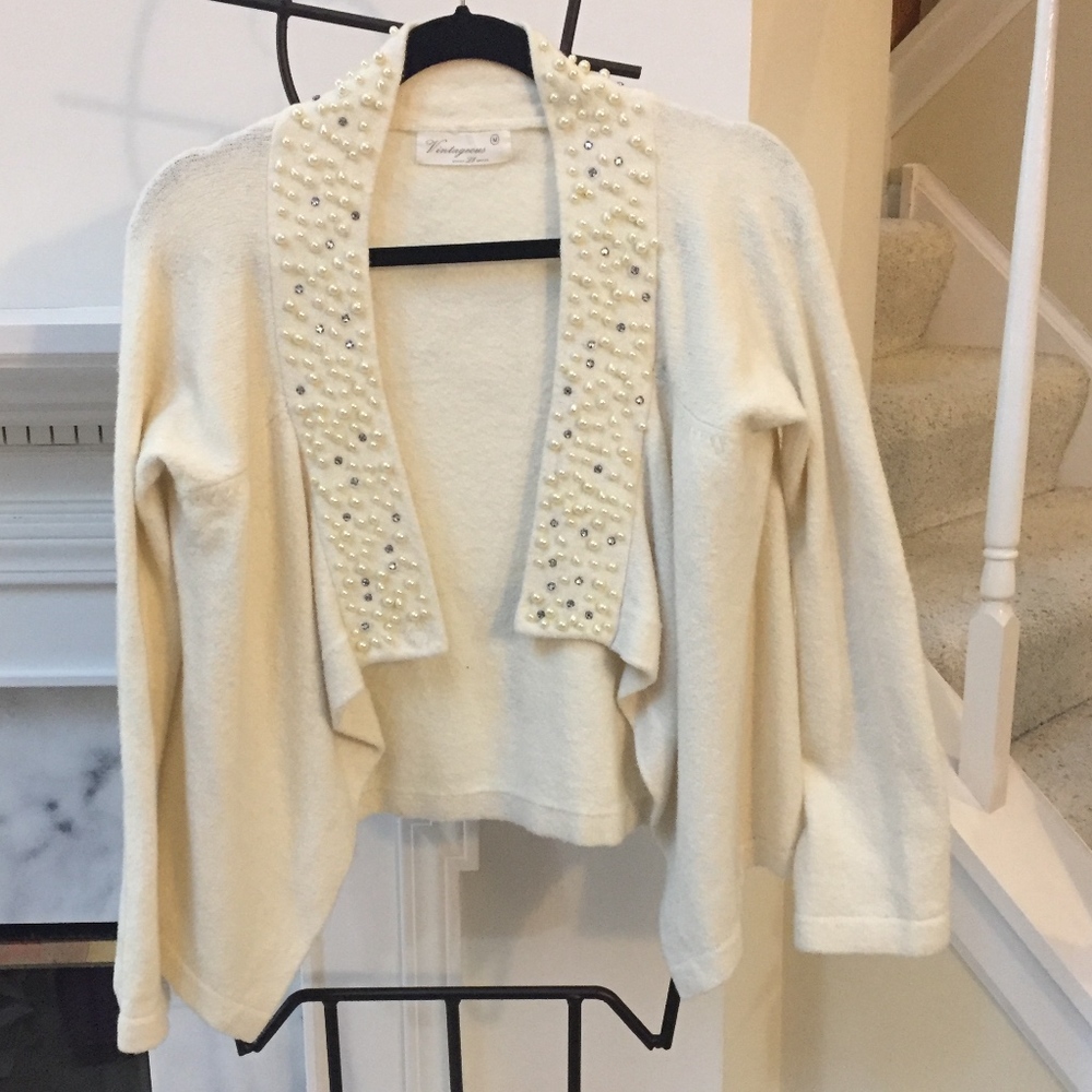 Ivory Beaded Vintage Style Sweater by Vintageous M